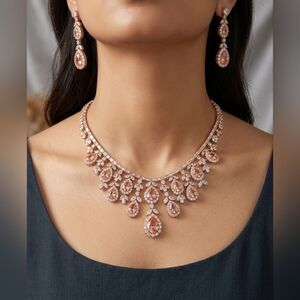 Gold Plated Champagne Necklace and Earring Set